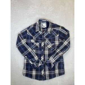 Bke Slim Fit Pearl Snap Shirt Men’s Medium Blue Black Plaid Western Cowboy